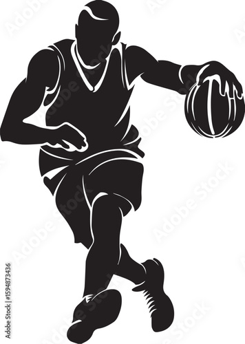 Print Dynamic basketball player dribbling silhouette