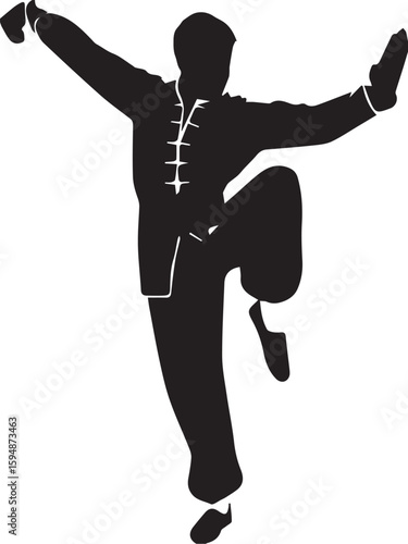 Print Martial arts warrior performing a dynamic pose silhouette