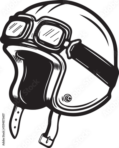 Print Vintage motorcycle helmet with goggles silhouette