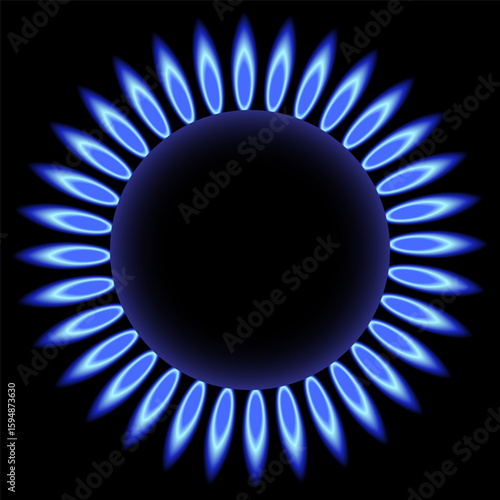 Flame of gas burner of kitchen stove. Vector illustration. Sketch for creativity.