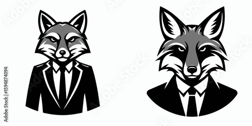 A Fox full body wear business suit angry. Corporate Enterprise Entrepreneurship Management Finance Clipart Line Art Vector Illustration. Irate canine formal attire entire figure apparel.