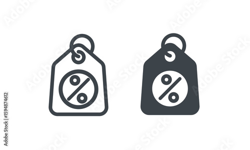 Modern Discount and Price Tag Icons Set. Outline and Solid Vector Illustrations for Sales, Promotions, E-commerce, and Marketing.