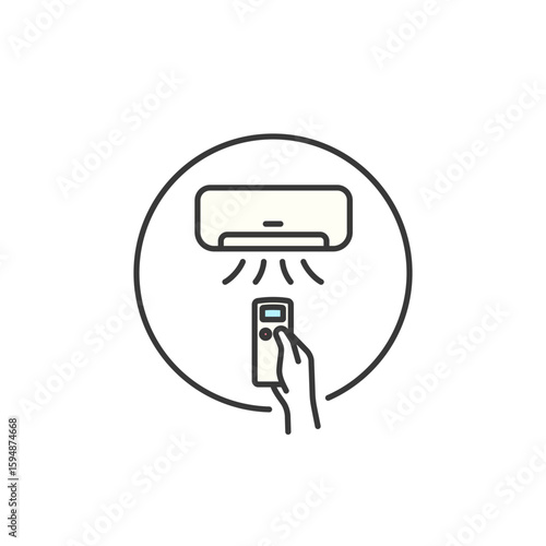 Remote-controlled HVAC symbol with wall unit and handheld device; illustrates user-driven climate management, smart cooling features, and intuitive indoor air regulation