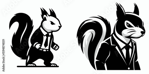 A Squirrel full body wear business suit angry. Corporate Enterprise Entrepreneurship Management Finance Clipart Line Art Vector Illustration. Rodent entire formal attire irate upset animal.
