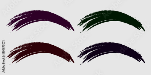 Brush stroke vectors. Purple, green, and red backgrounds. Colorful text boxes. Brush collection. Dirty brush texture banner. Rectangular painting objects.