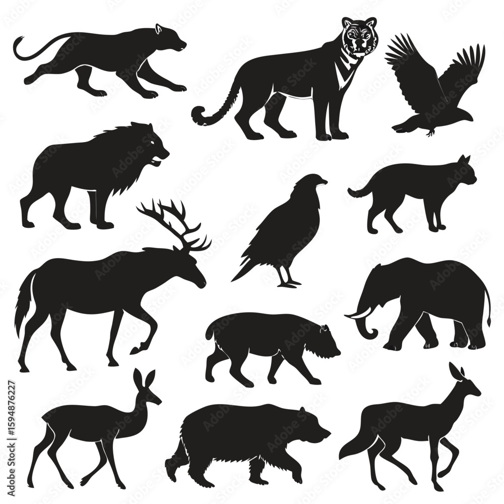Obraz premium Complete animal silhouette vector set isolated on white background