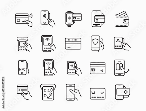Payment Vector Icon Set with Adjustable Line Weight and Digital Transaction Theme  
