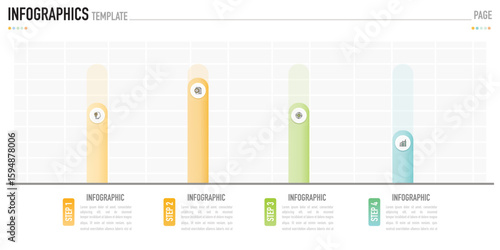 Bar chart infographic template or element with 4 step, process, option, colorful rectangular or rectangle, button, number, minimal style for sale slide, trade or trend money, agenda, plan, flowchart