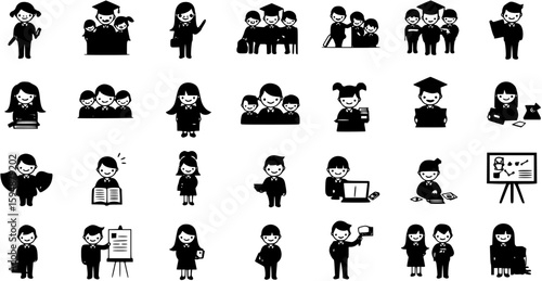 set of Man girl students classmates pictogram icon in a collection with other items
