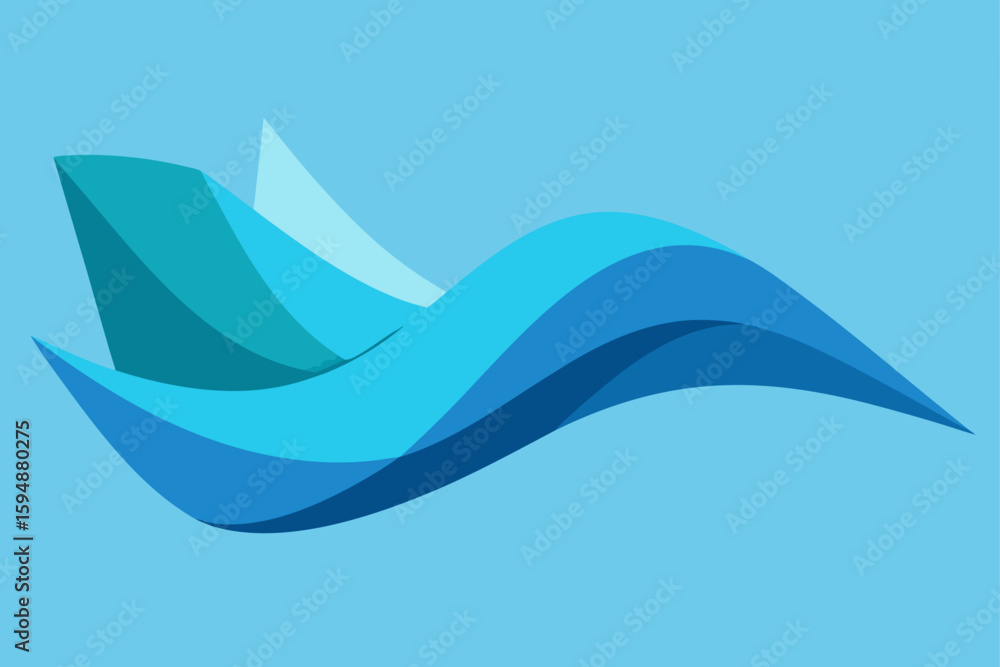 Obraz premium Blue sea waves vector background with abstract line art decoration