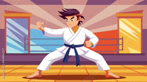 Young karateka in a fighting stance