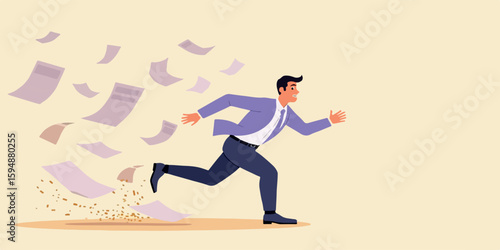 Businessman Running Away From Papers
