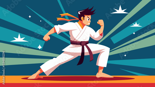 Dynamic karate fighter in action pose