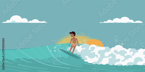 Surfer Riding a Wave