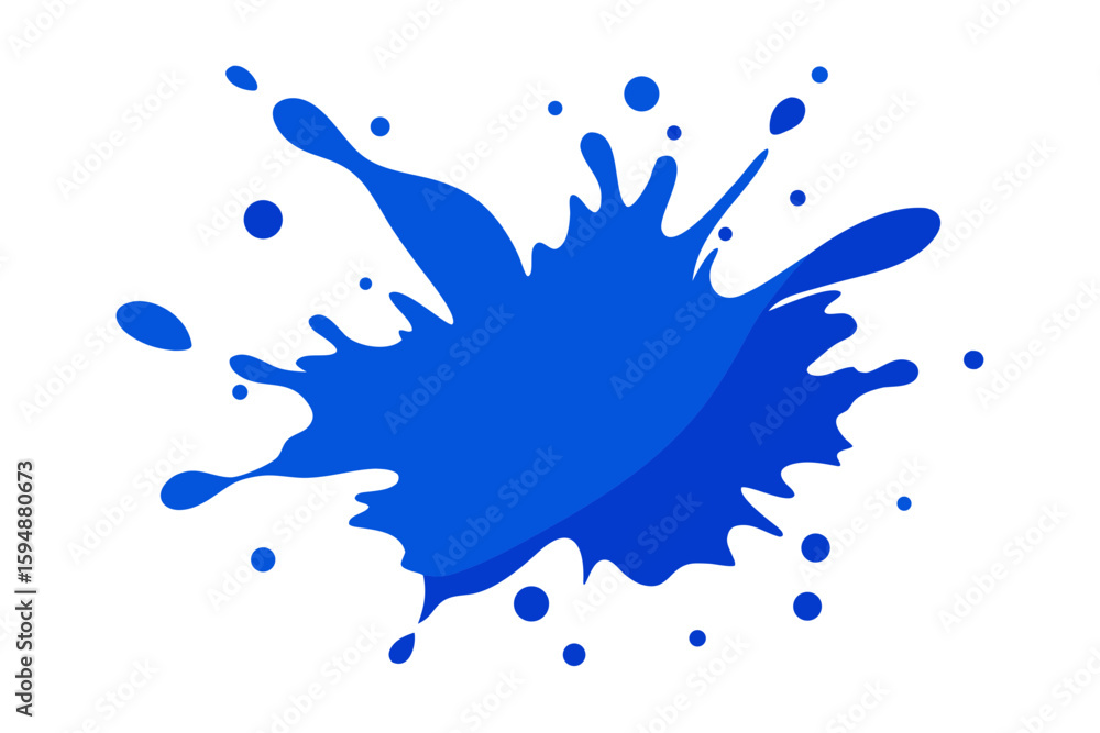 Fototapeta premium Colorful paint and ink splashes create a vibrant blue blot design, a liquid art stain with a grunge vector texture