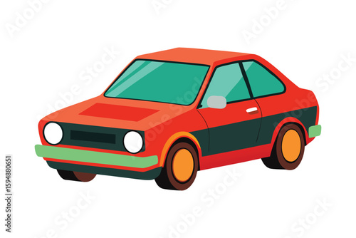 Red toy car model isolated on white background
