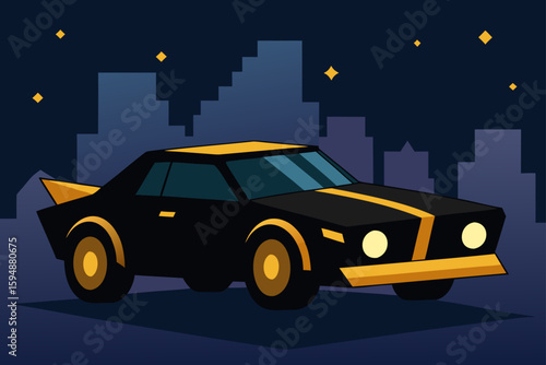 Yellow taxi cab driving through the city streets at night, a classic auto vehicle for urban transportation