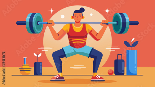 Fit person performing a barbell squat exercise in a gym setting
