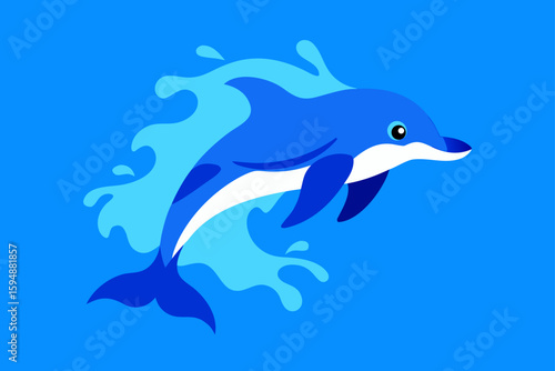 Swimming dolphins jump from the blue ocean waves, a beautiful illustration of marine life