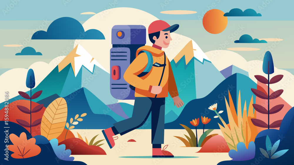 Obraz premium Adventurous hiker exploring mountains with backpack