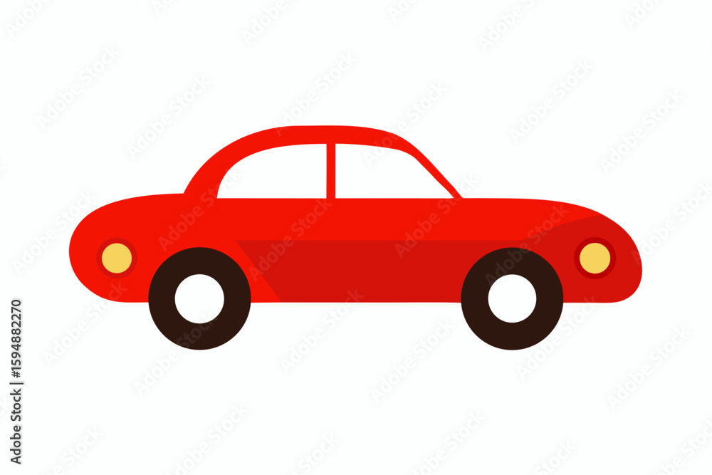 Fototapeta premium Red toy car isolated on white background, a classic vintage automobile illustration