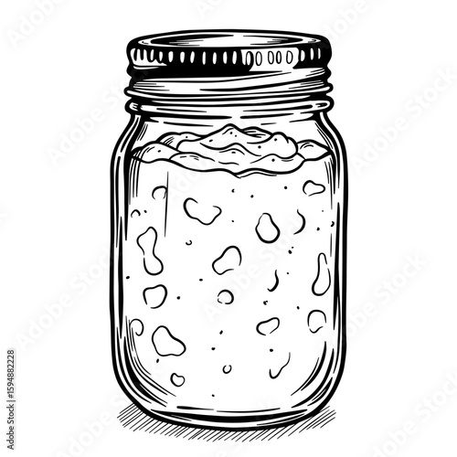 Vintage vector icon of a mason jar filled with jam or preserve