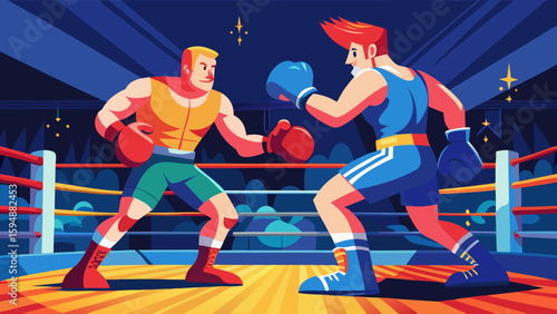 Two boxers in a boxing ring facing each other ready to fight