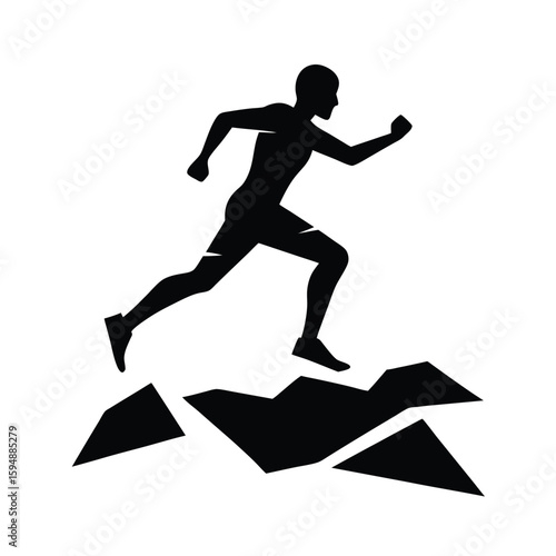 Trail Runner Leaping Over Rocky Terrain in Motion silhouette Art Vector illustration