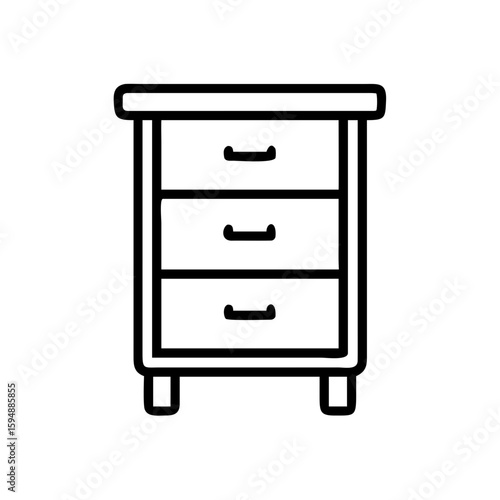 Minimalist black outline vector icon of a nightstand or bedside table, symbolizing bedroom furniture and home organization. Isolated on a transparent background