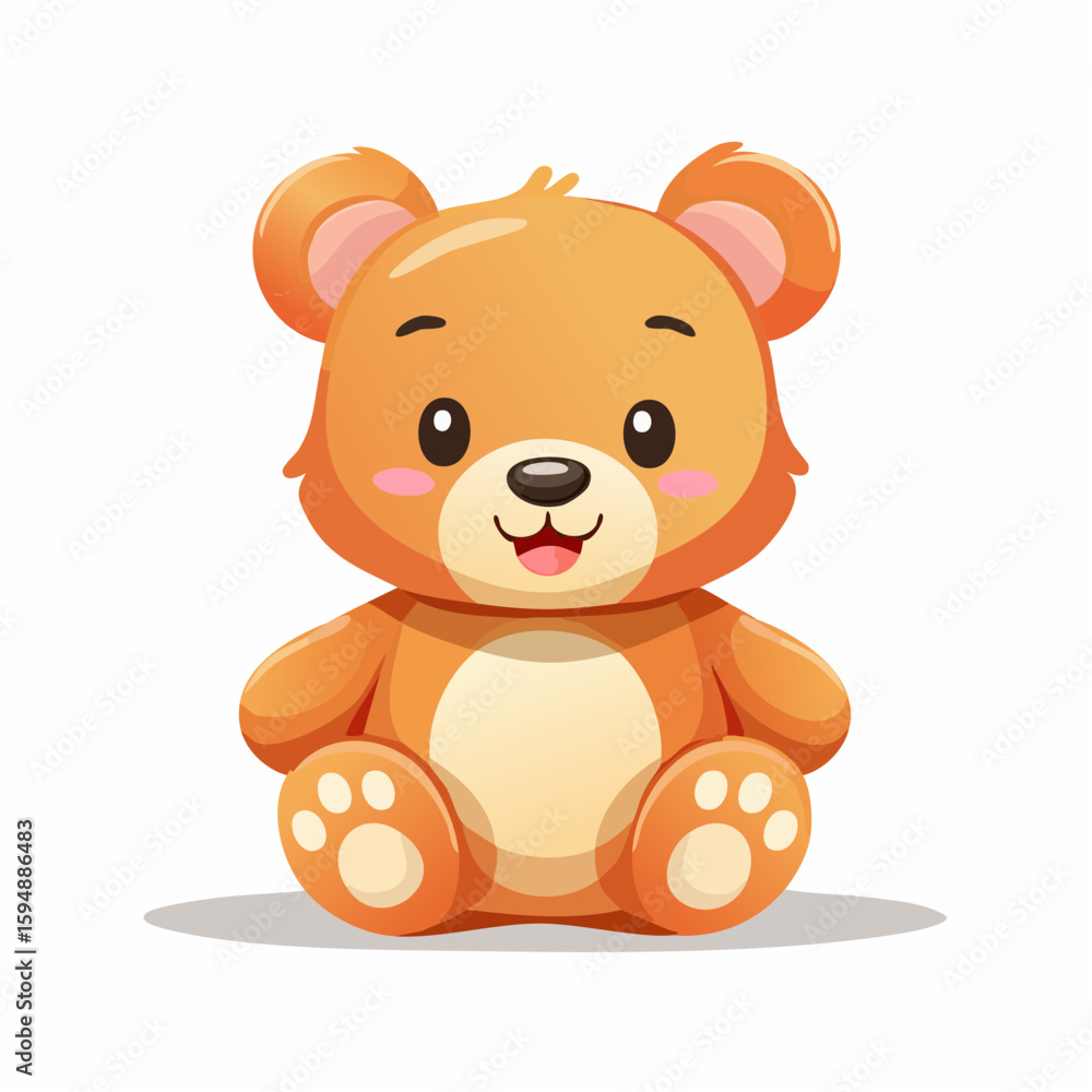 Fototapeta premium Adorable cartoon teddy bear illustration with a cute expression, soft fur, and a friendly smile, perfect for children's designs and playful projects.