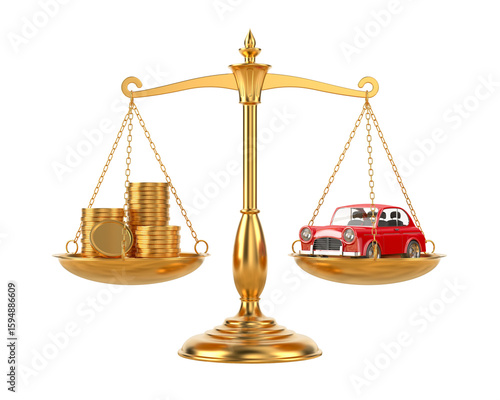 Car and money on scale on w...