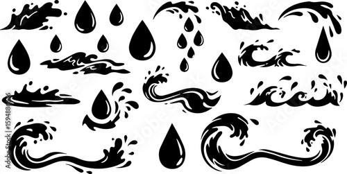 Vector art set of black silhouette tribal fire flower and bird leaf symbols