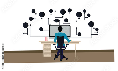 People with different skills connecting together online and working on the same project, remote working and freelancing concept