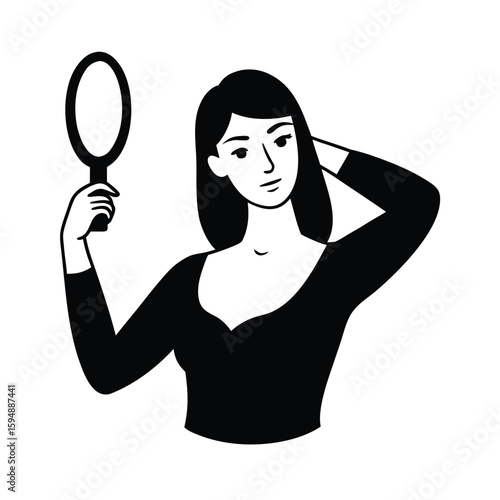 Young Woman with Hand on Head Taking Mirror Selfie silhouette Art Vector illustration