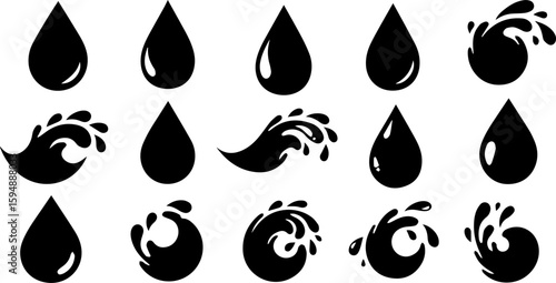 Vector art set of black silhouette tribal fire flower and bird leaf symbols