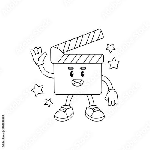 Cartoon clapper board mascot with waving hand