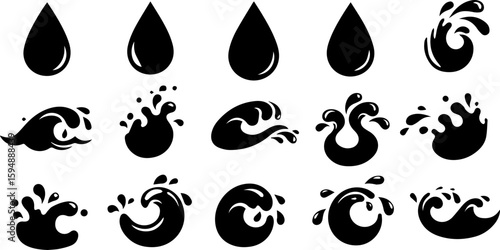 Vector art set of black silhouette tribal fire flower and bird leaf symbols