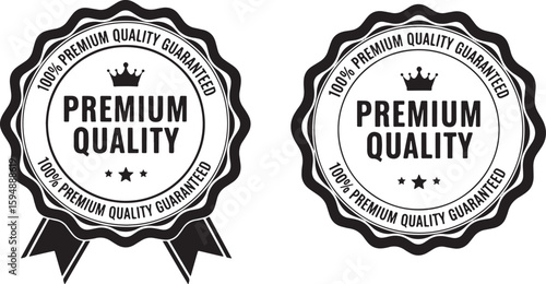 Premium quality guarantee seal with crown and ribbon, premium quality, guaranteed, seal, badge, award, certification, endorsement, excellence, best, top, luxury, elite, superior, high quality, black a