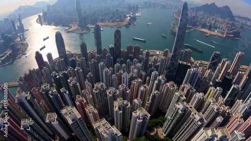 Elevated Perspective of Dynamic Urban Harbor and Cityscape