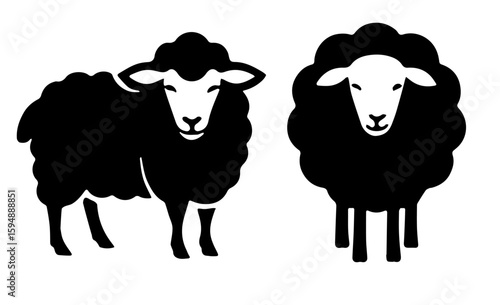 Photos Two Black Sheep Silhouettes: Farm Animal Icons, Vector Illustration