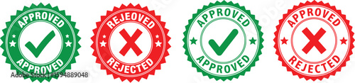 Approved rejected checkmark cross seals stamp, approved, rejected, seal, stamp, checkmark, cross, green, red, white, graphic, vector, icon, symbol, confirmation, denial, success, failure, decision, ch