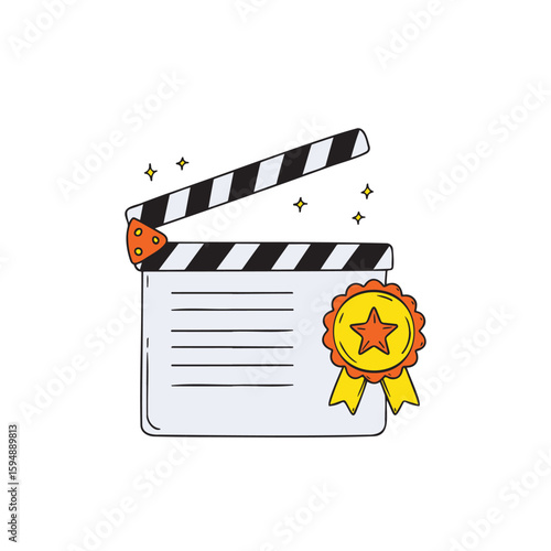 Movie clapper board with star badge