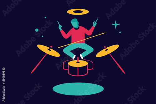 Cartoon vector illustration of a DJ, a dancing girl, and a man with a sword, all designed for business people