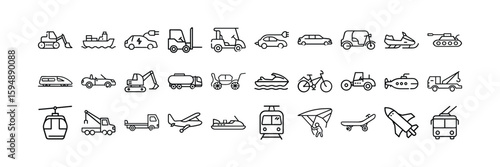 Vehicle Line Icons Collection, Editable Stroke Transportation Vector