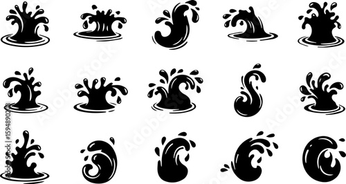 Vector art set of black silhouette tribal fire flower and bird leaf symbols