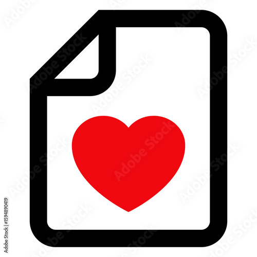 Icono documento con líneas con corazón. Logo mensaje de amor 