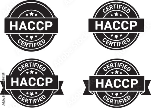 H A C P certified emblems HACCP seal, haccp, certified, emblem, seal, badge, stamp, food safety, quality assurance, hazard analysis, critical control points, black and white, graphic, design, vector, 
