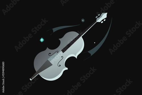 A solitary classical string instrument, a violin, rests on a black background, evoking the timeless art of music
