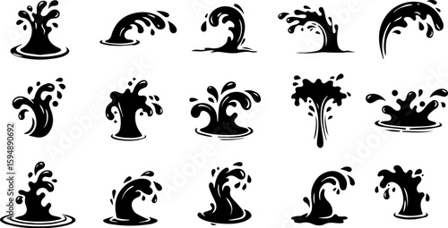 Vector art set of black silhouette tribal fire flower and bird leaf symbols