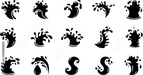 Vector art set of black silhouette tribal fire flower and bird leaf symbols